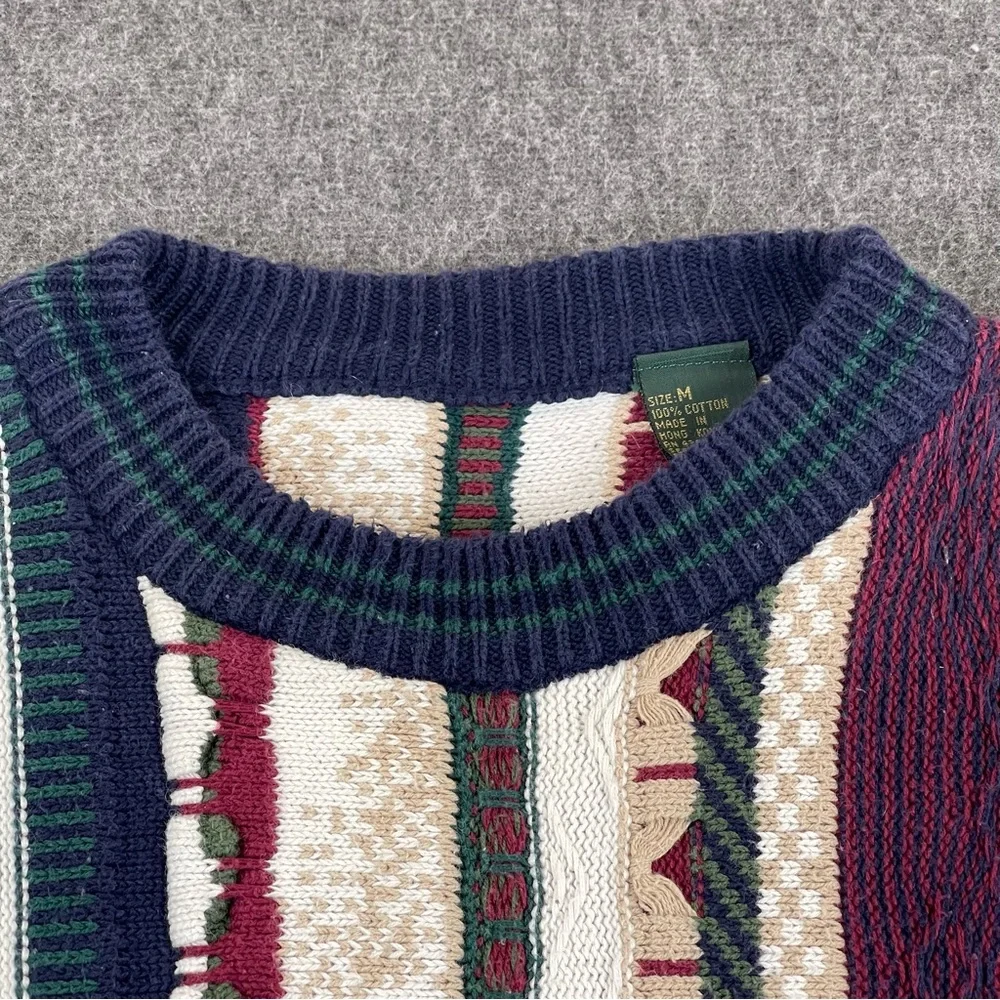 Vtg Cotton Traders 3D Knit Sweater Mens Medium Chunky Cable Coogi Style Cosby